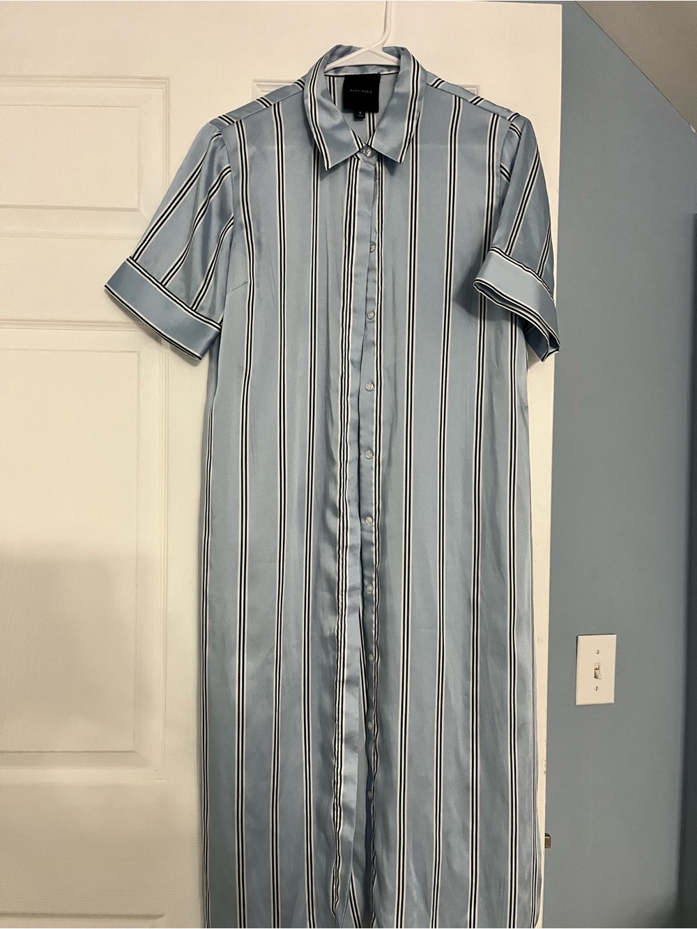 Alex Marie Blue Striped Button Front Shirt Dress, size 6.